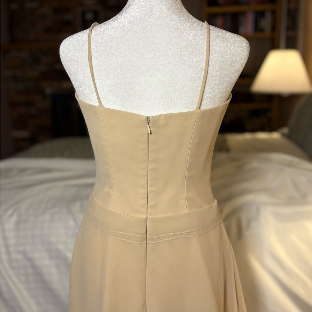 Creamy / Pale Yellow Chiffon Silk Bridesmaid Semiformal Midi Dress Women’s 6 - Picture 6 of 10